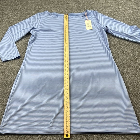 Vineyard Vines Sankaty Dress Womens L Blue Stripe Whale Logo Stretch NWT - Picture 5 of 10